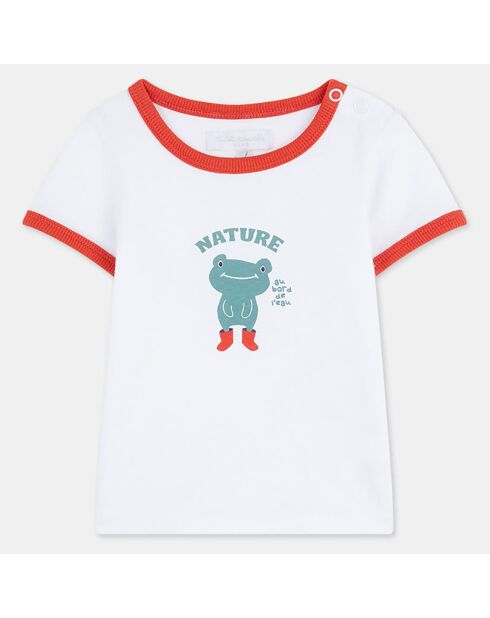 T-Shirt en Coton Bio Arino mc print écru/rouge