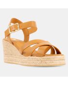 Espadrilles en Cuir Cleo camel - Talon 7 cm