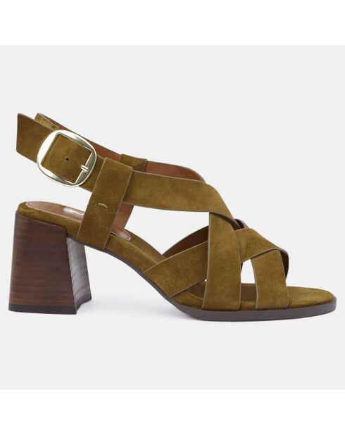 Sandales à talon en Cuir vert kaki - Talon 7 cm