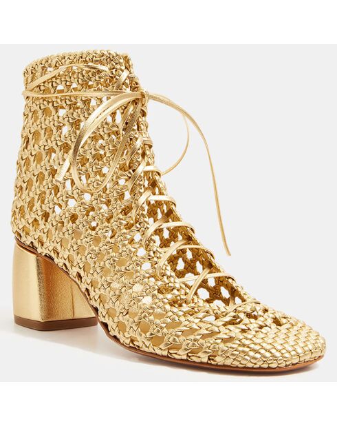 Boots en Cuir Hand-woven Chic Ankle dorées - Talon 5,5 cm
