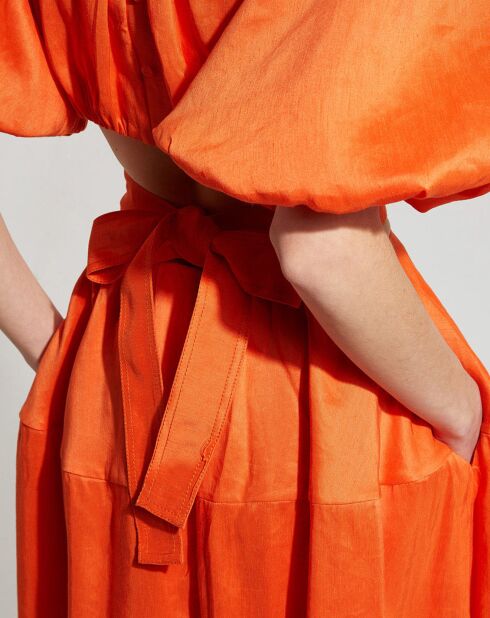 Robe midi en Lin mélangé Cosette Tie Back ouverte dos orange