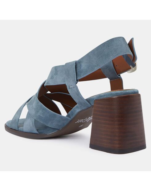 Blauwe sandalen van jeansleer met hak - Hak 7 cm