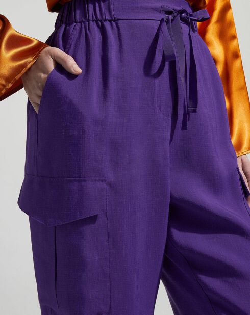 Pantalon en Lin mélangé fluide Cargo violet