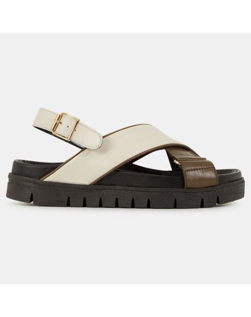 Sandales en Cuir blanc/kaki
