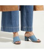 Mules à talon en Cuir bleu jean - Talon 6 cm