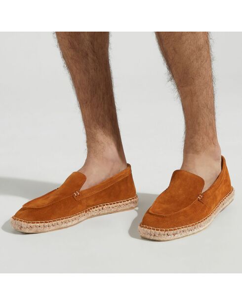 Mocassins espadrilles en Velours de Cuir camel