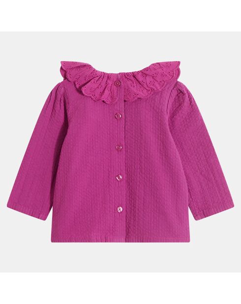 Blouse en Coton Bio Ines1 col broderie violette