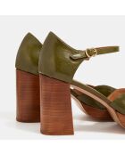 Sandales à talon en Cuir vert kaki - Talon 8.5 cm