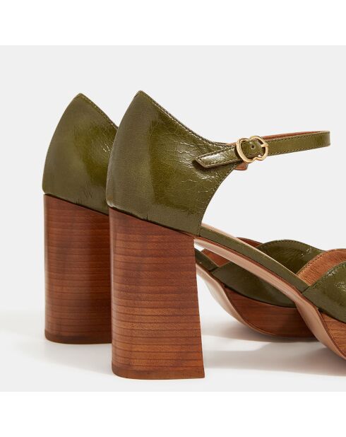 Sandales à talon en Cuir vert kaki - Talon 8.5 cm