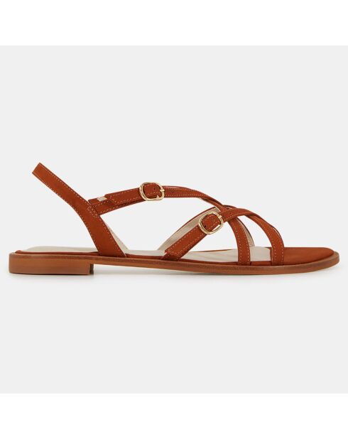 Sandales plates en Cuir orange brique