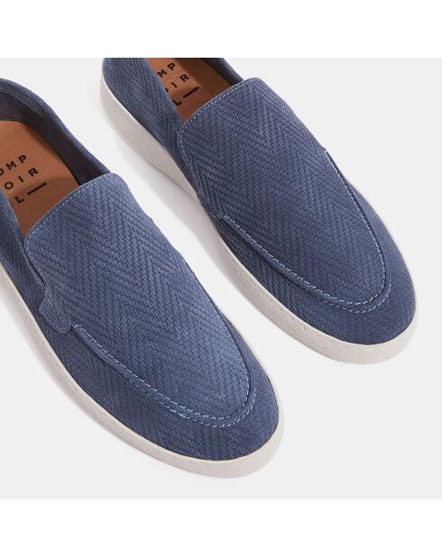 Mocassins en Velours de Cuir embossés bleu jean