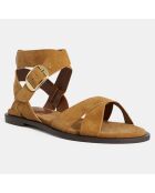 Sandales plates en Cuir camel