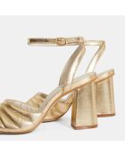 Gouden gewatteerde leren sandalen met hak - hak van 8 cm