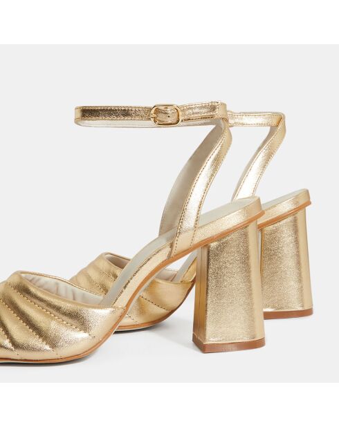 Goldfarbene Sandalen aus gestepptem Leder mit Absatz 8 cm