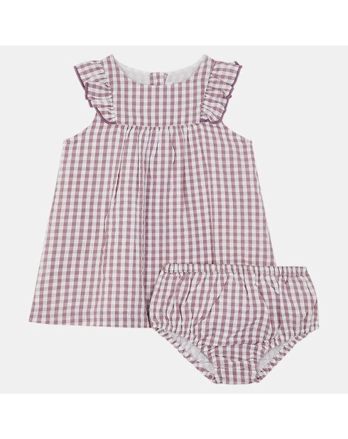 Anoula bis Clt Gingham Kleid aus Biobaumwolle, ecru/lila