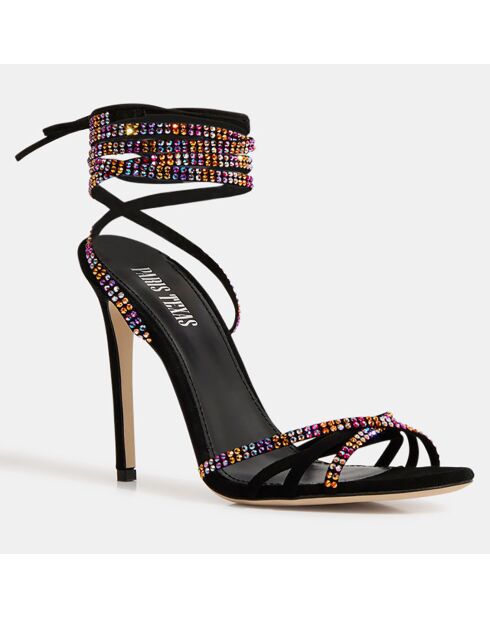 Sandales en Velours de Cuir & Strass Holly noir/multicolore - Talon 10,5 cm