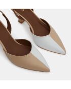 Slingbacks en Cuir Cinderella beiges - Talon 7,5 cm