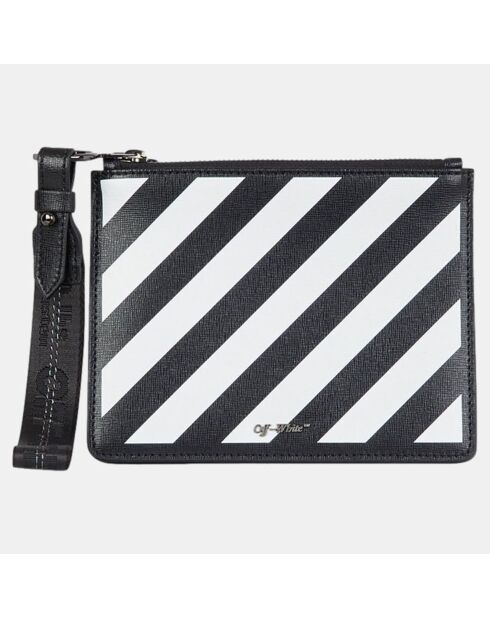 Pochette en Cuir de vachette Diag noir/blanc - 14x18x2 cm