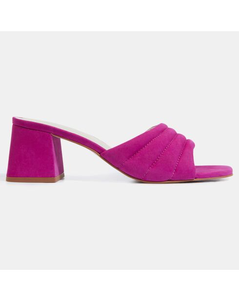 Mules à talon en Cuir matelassées fuchsia - Talon 6 cm