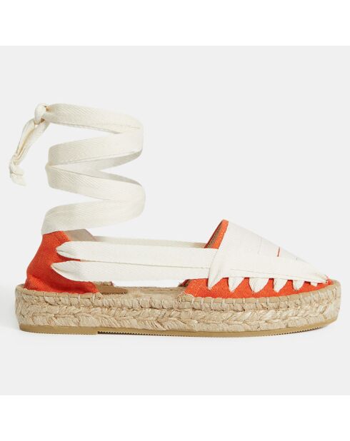 Alpargatas de algodón orgánico con corbatas en color crudo/naranja