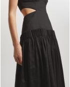 Robe midi en Lin mélangé Audette Pleated noire