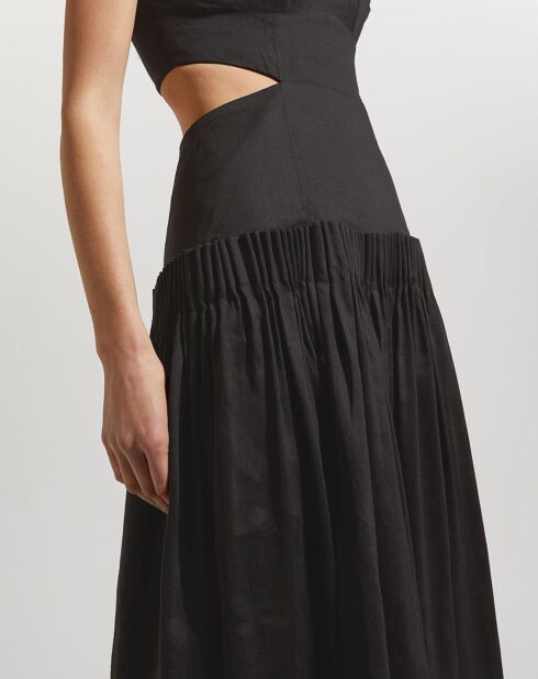 Schwarzes Midikleid aus plissiertem Leinengemisch mit Audette