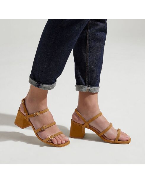 Bruine leren sandalen met hak - hak van 6 cm