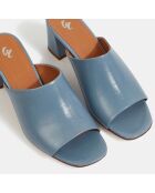 Mules à talon en Cuir bleu jean - Talon 6 cm