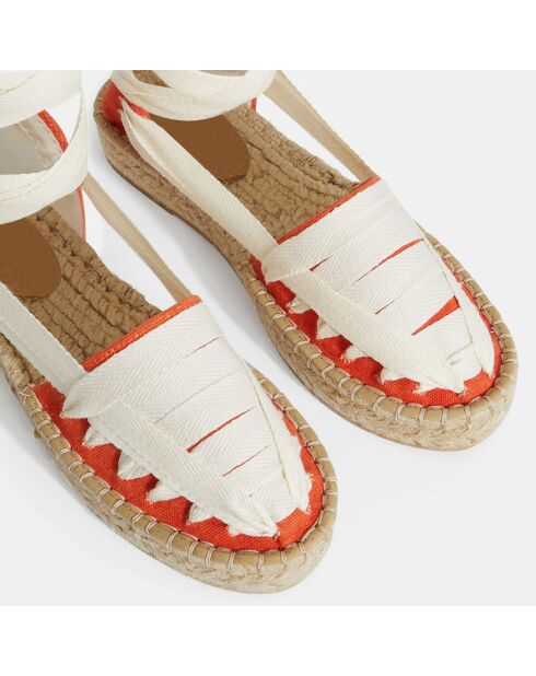 Alpargatas de algodón orgánico con corbatas en color crudo/naranja