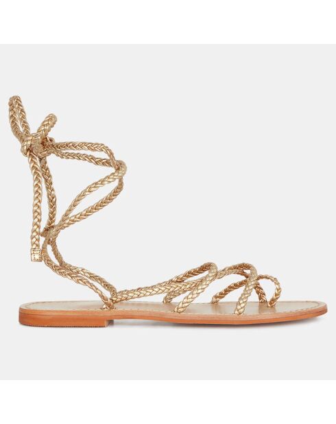 Platte sandalen van goudkleurig gevlochten leer