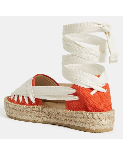 Alpargatas de algodón orgánico con corbatas en color crudo/naranja