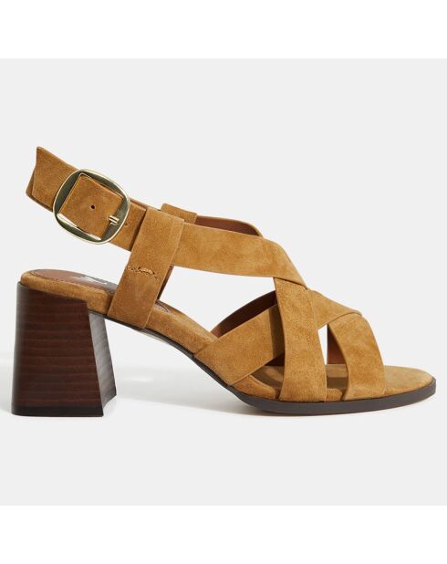 Sandalias de tacón en piel camel - Tacón 7 cm