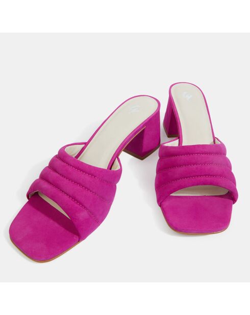 Mules à talon en Cuir matelassées fuchsia - Talon 6 cm