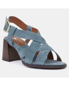 Sandales à talon en Cuir bleu jean - Talon 7 cm
