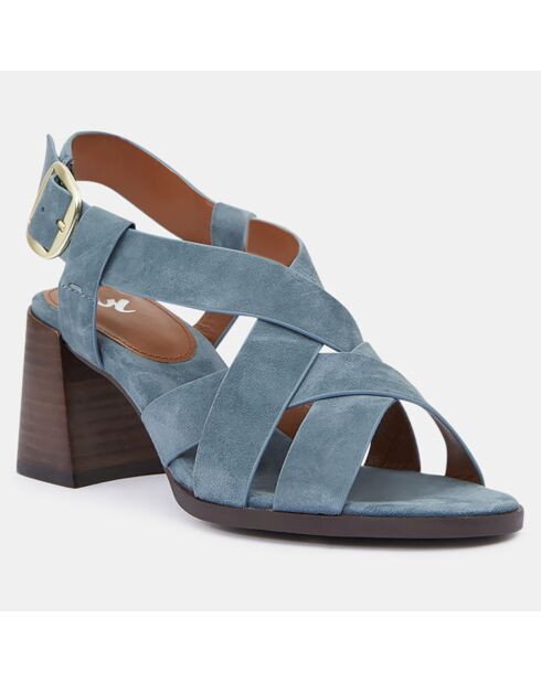 Blauwe sandalen van jeansleer met hak - Hak 7 cm