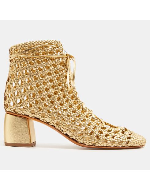 Boots en Cuir Hand-woven Chic Ankle dorées - Talon 5,5 cm