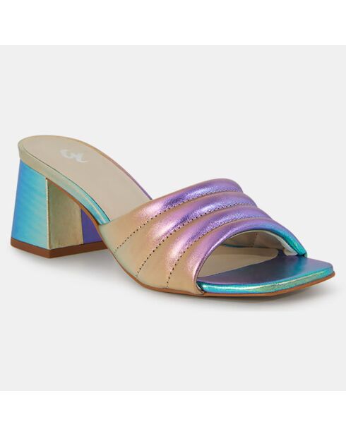 Mules de piel acolchada multicolor - Tacón 6 cm
