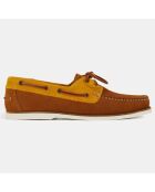 Chaussures bateau en Velours de Cuir bicolore cognac/Camel