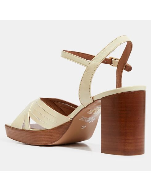 Ecru leren sandalen met hak 7,5 cm