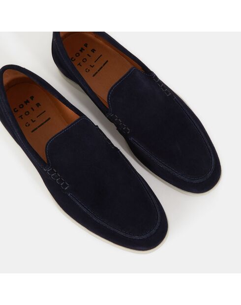 Mocassins en Velours de Cuir bleu marine