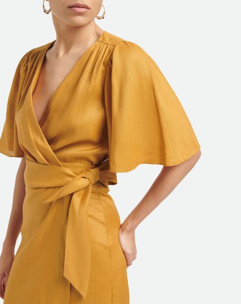 Orangefarbenes Tabasco-Kleid aus 100% Leinen