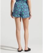 Short paperbag en Coton & Lin Nura imprimé bleu/vert