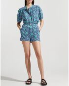 Short paperbag en Coton & Lin Nura imprimé bleu/vert