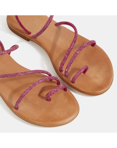 fuchsiafarbene Ledersandalen mit Strass