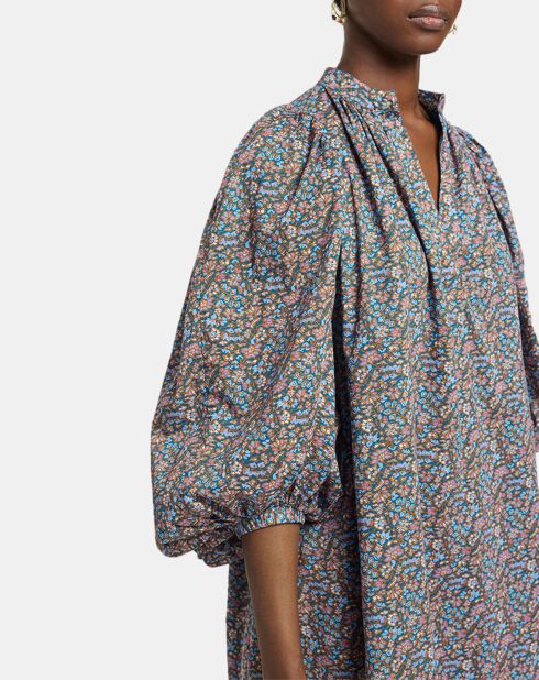 Robe en Popeline Vanessa imprimée bleue