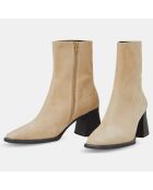 Bootss en Velours de Cuir Hedda beiges - Talon 7 cm