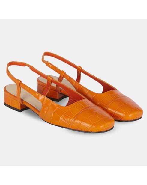 Slingbacks en Cuir croco Mia orange