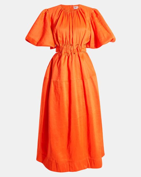 Robe midi en Lin mélangé Cosette Tie Back ouverte dos orange