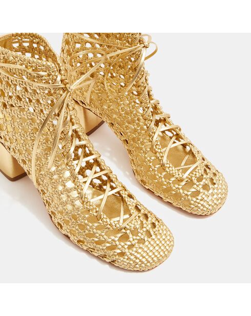 Boots en Cuir Hand-woven Chic Ankle dorées - Talon 5,5 cm
