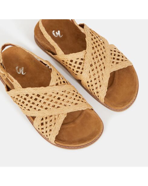 Platte sandalen van natuurlijk raffia-leer